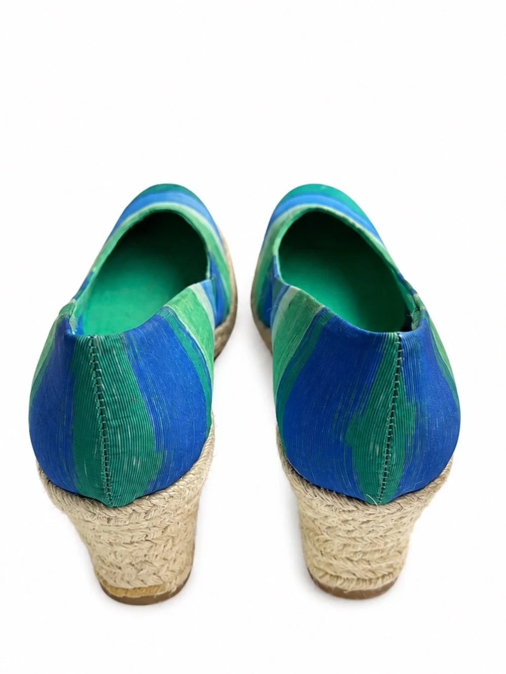 Soft Style Hush Puppies Feri Espadrille Pumps Women’s 10 Blue Jade Stripe